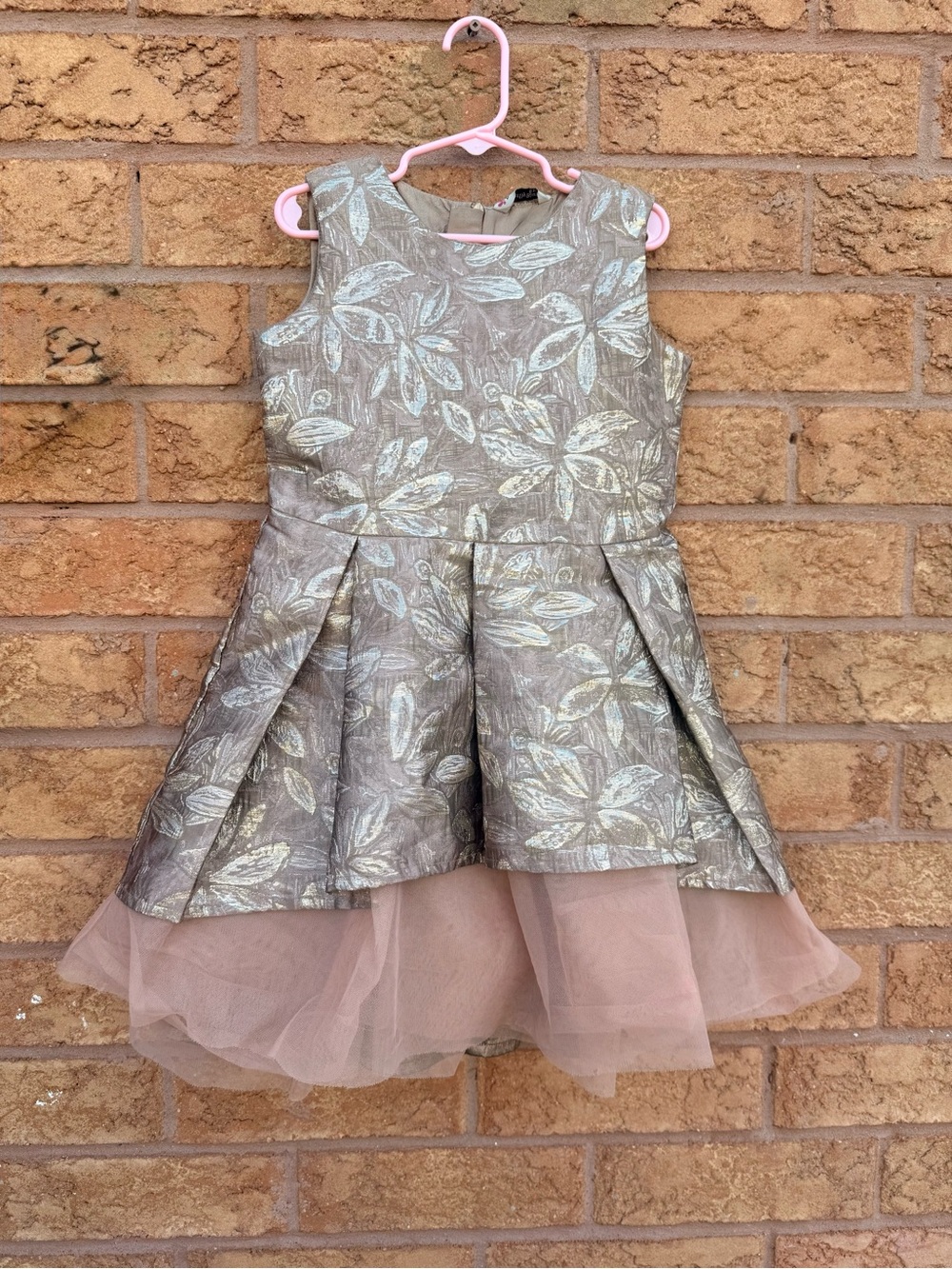 🌿2/$25 • Butterfly Blush Metallic Leaf Print Party Dress with Tulle Hem
